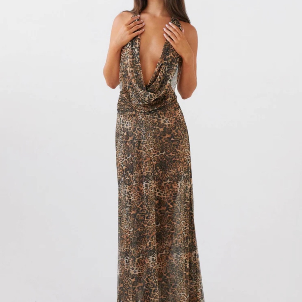 Peppermayo Exclusive - Elysia Mesh Maxi dress leopard